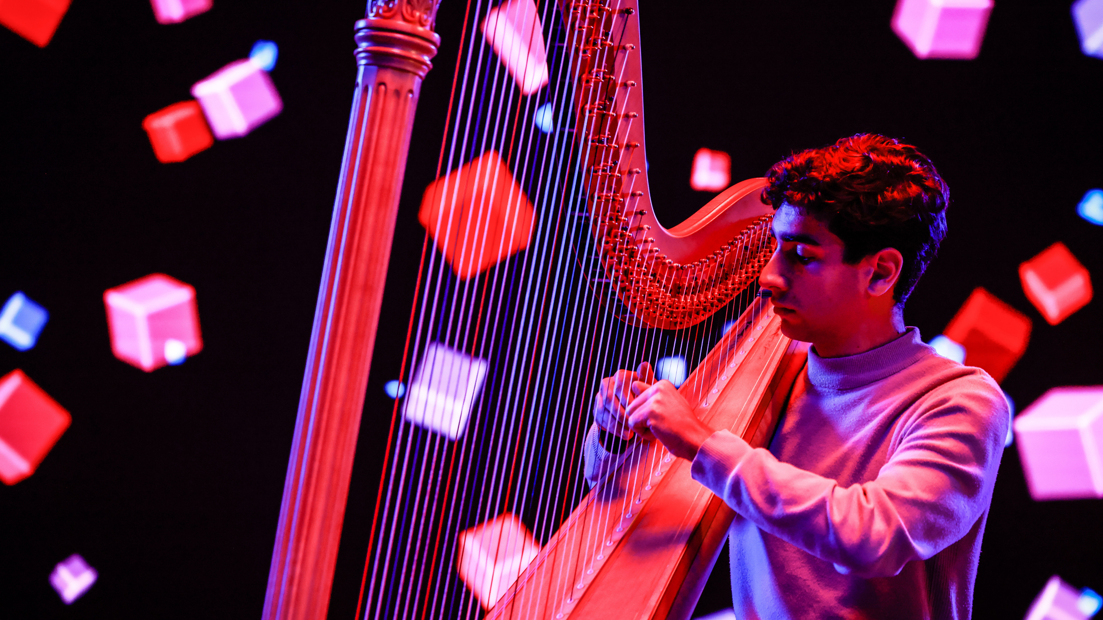 Paul Nicolaou playing harp