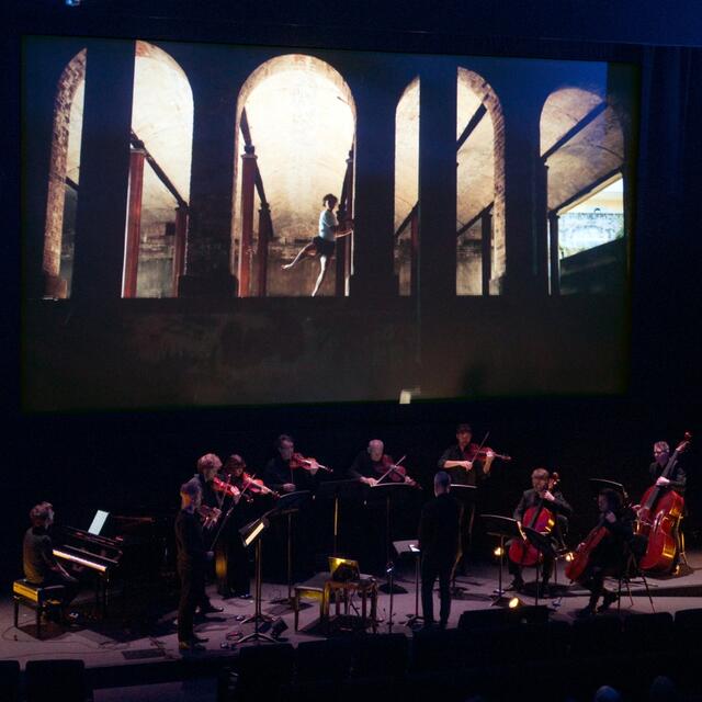 Fiona Hill's 'Circumstance'. Performed by Ensemble Contrechamps and ASQ with conductor Eugene Ughetti. Visuals by Sue Healey.