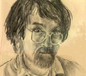 A self portrait in charcoal by Ian Cugley