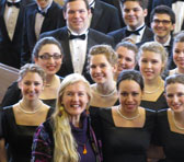 Sarah Hopkins with members of the Montclair State University Singers